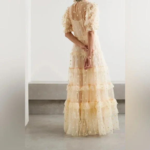 ✨Last Chance💋🌸🌼DÔEN ‘Orelia’ Daisy Embroidered Tiered Tulle Dress S✨ - Picture 7 of 15